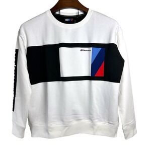BMW Motorsport White Color Block Sweatshirt Crewneck Graphic Logo Large